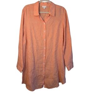 J. Jill Love Linen Longline button up tunic top heathered orange size 2X Coastal